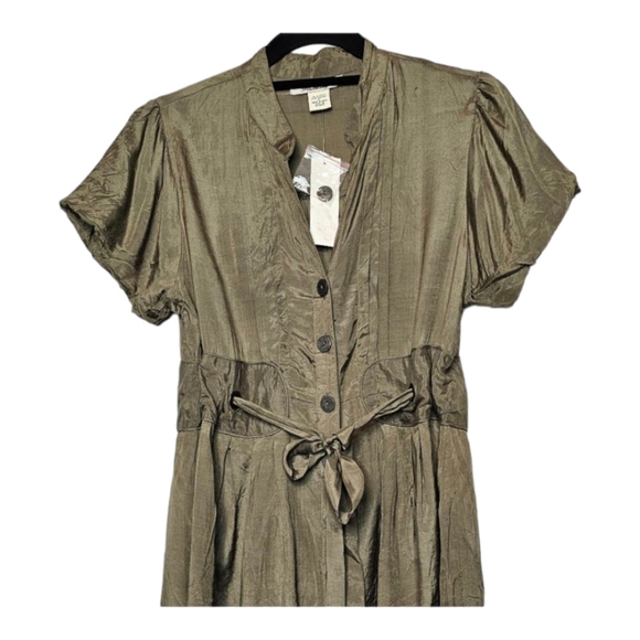 Flutterbye Women's Olive Green Button Up Tie Waist Top - Picture 2 of 8